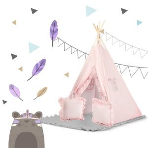 Vaikiška tipi formos palapinė Rožinė – jauki ir stilinga erdvė vaikų žaidimams
