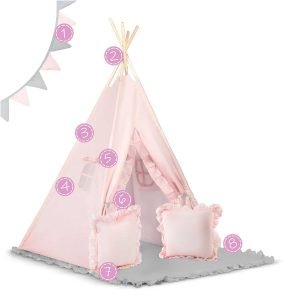 Vaikiška tipi formos palapinė Rožinė – jauki ir stilinga erdvė vaikų žaidimams
